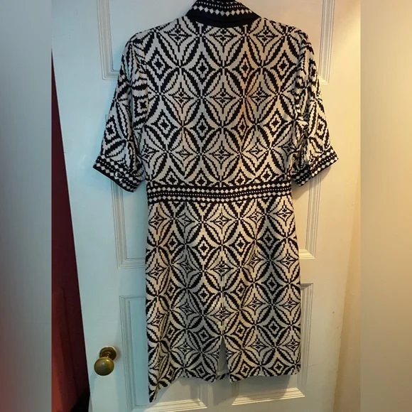 Silk Milly shirt dress, preppy printed navy blue and white, size 6 - Picture 5 of 9